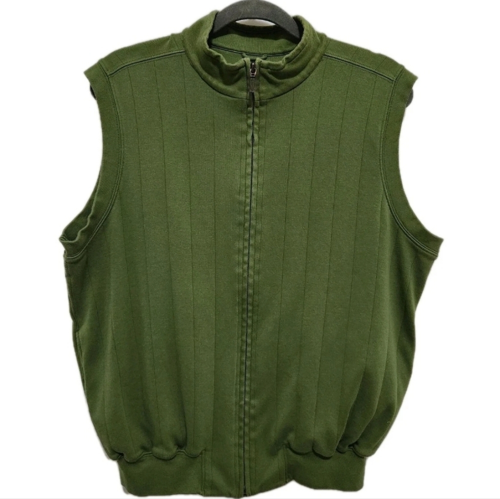 Vtg Fairway & Greene Mens M  Pima Cotton Full Zip Ribbed Avocado Green Golf Vest